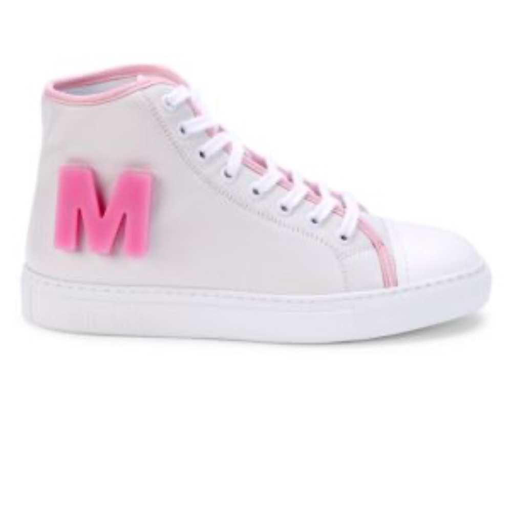 Moschino Logo Leather White and Pink High-Top Sneakers